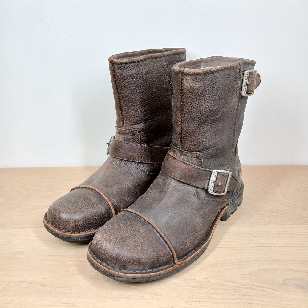 UGG Rockwell Boots Men 9.5 Brown Leather Buckle Moto Engineer Biker Rugged